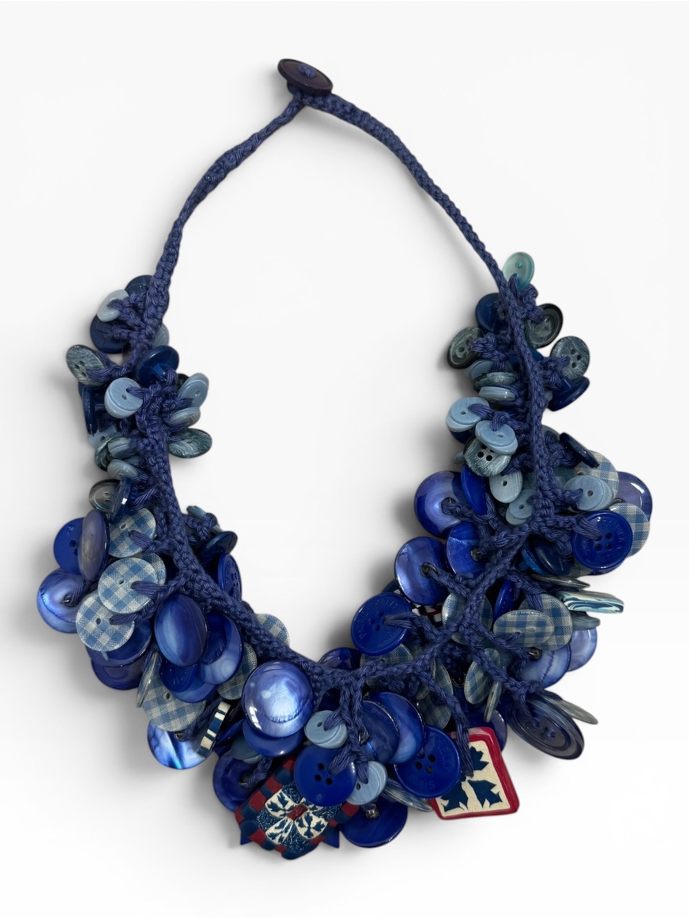 Vintage Patrick Kelly Paris Statement Button Necklace Blue Red Americana Country